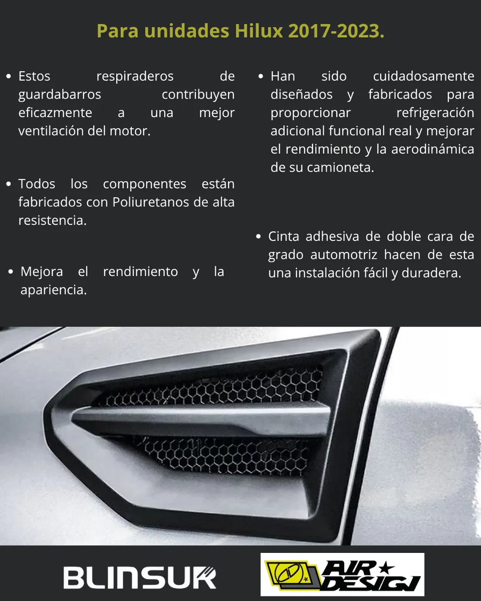 Toma De Aire Salpicadera Airdesign Toyota Hilux 2016-2019 - Image 3
