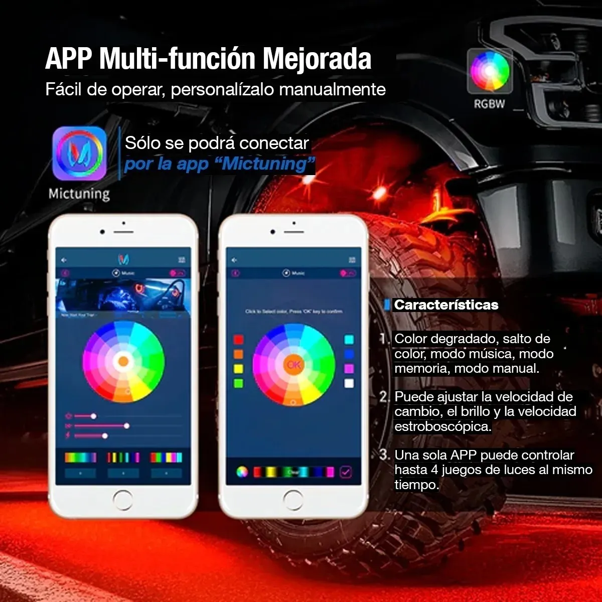 Luz Roca Rgb Led Mictuning C2 Rock Light Jeep Rzr Utv 8 Pzas - Image 3