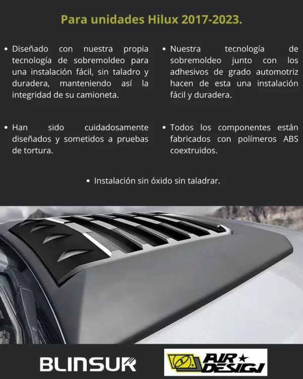 Toma De Aire Para Cofre Airdesign Toyota Hilux 2017 - 2023