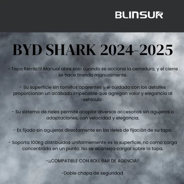 Tapa Cubre Batea Retractil Manual Byd Shark 2024-2025 Dc