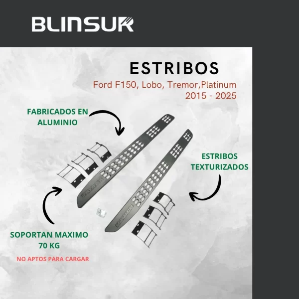 Estribos Negros P/ F-150 Lobo Thermor Platinium 2015 2025
