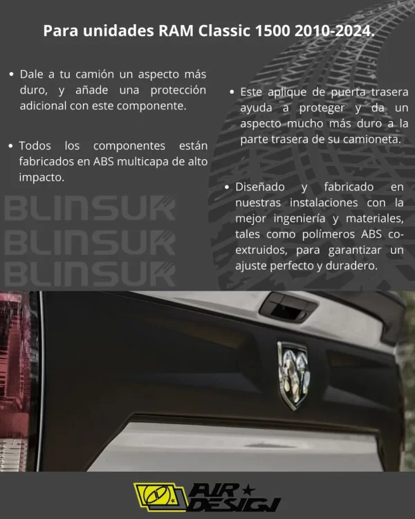 Tailgate Applique Para Dodge Ram Classic 1500 2010 - 2024