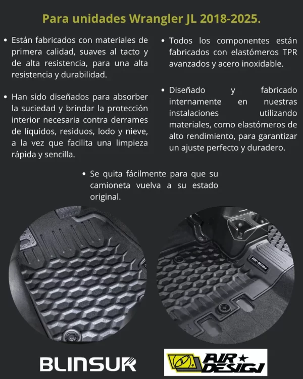 Juego Tapetes Delantero Y Trasero Jeep Wrangler 2018-2025