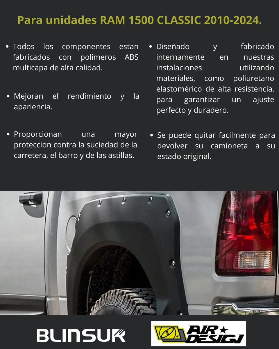 Juego Cantoneras Lisos, Dodge Ram 1500 Clasica 2010-2024 - Image 3