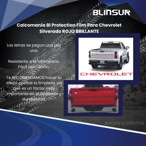 Calcomanía Roja Bl Protection Film Para Chevrolet Silverado