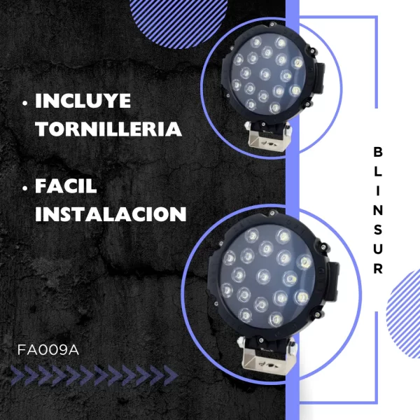 Faro Redondo 6pLG 17 Led Blanco Carcaza Negra 12/24v