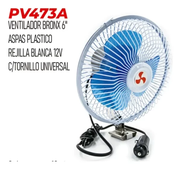 Ventilador Para Autos Bronx 6in 12v Rejilla Blanca