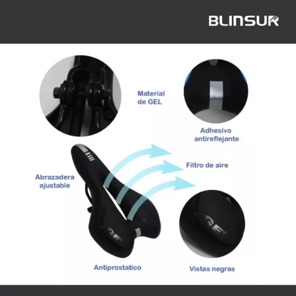 Asiento De Bicicleta Impermeable De Gel Acolchonada Negro