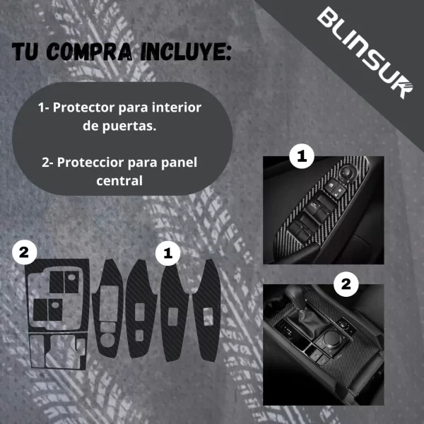 Vinil Protectores Puertas Mazda 3 2017-2018 Fibra Carbono