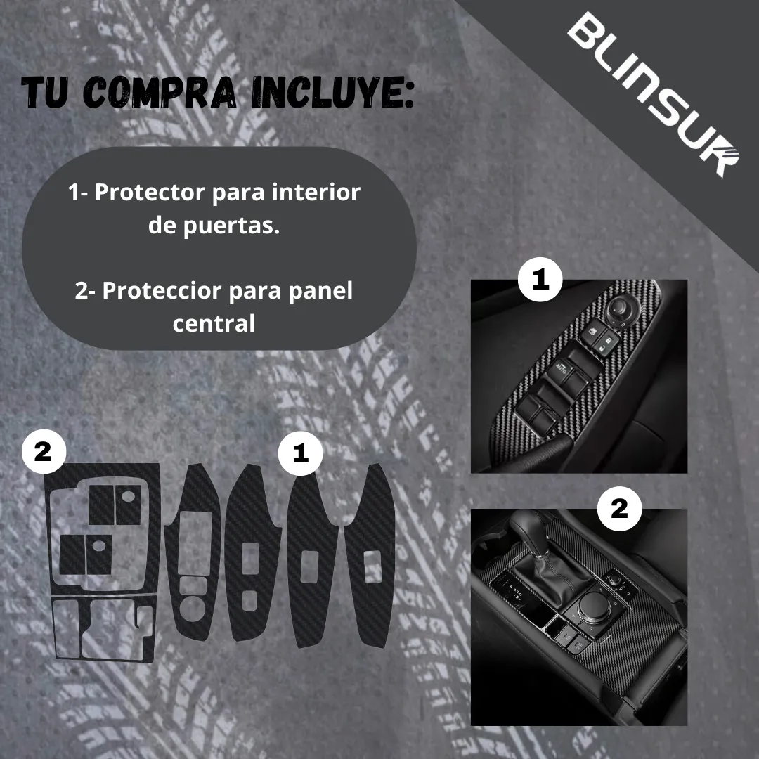 Vinil Protectores Puertas Mazda 3 2017-2018 Fibra Carbono - Image 3