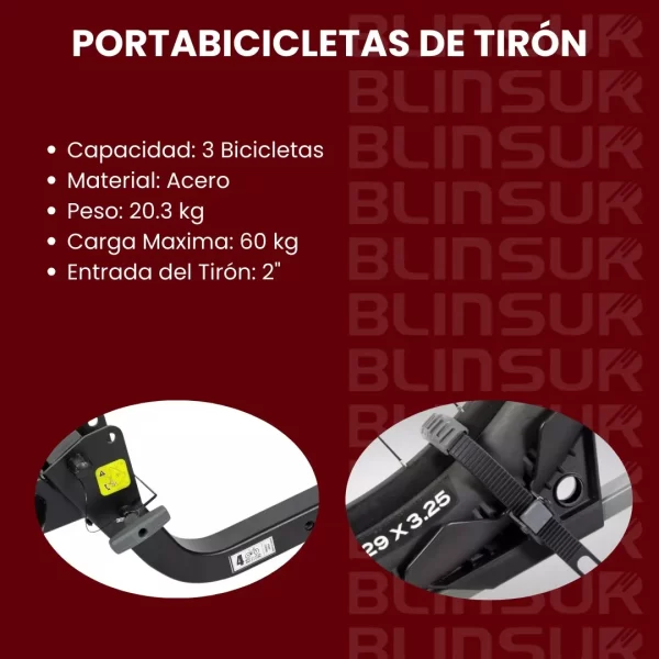 Portabicicletas De Tiron Para 3 Bicicletas Carga 60 Kg