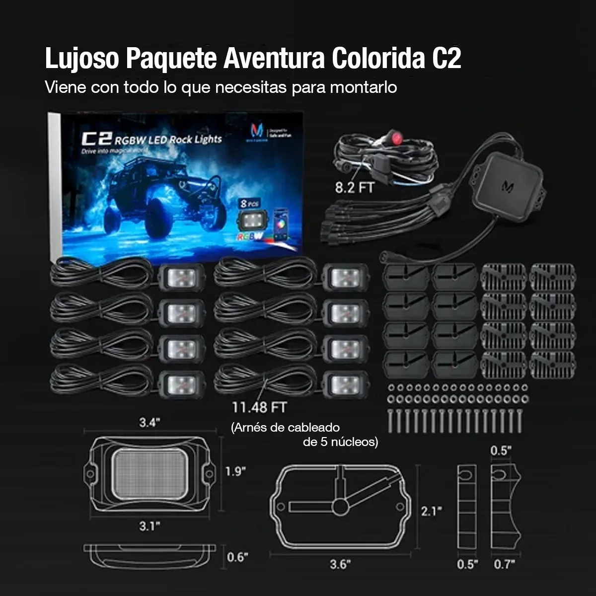 Luz Roca Rgb Led Mictuning C2 Rock Light Jeep Rzr Utv 8 Pzas - Image 4