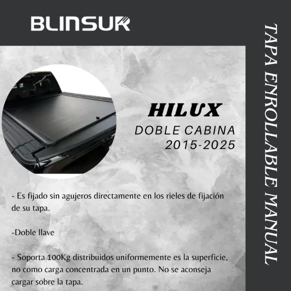 Tapa Cubre Batea Retractil Manual Hilux D Cabina 2015-2025