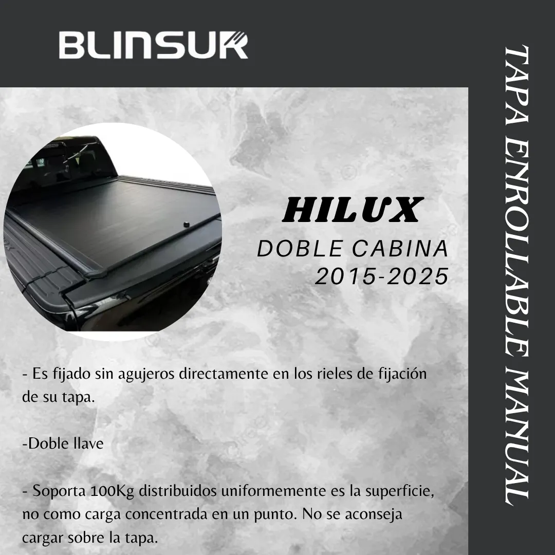 Tapa Cubre Batea Retractil Manual Hilux D Cabina 2015-2025 - Image 4