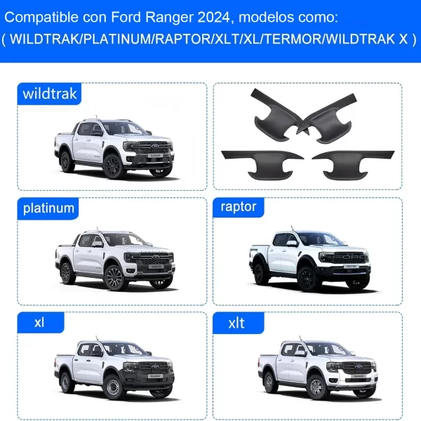 Cubiertas Negras Para Manijas De Puertas Para Ranger 2024