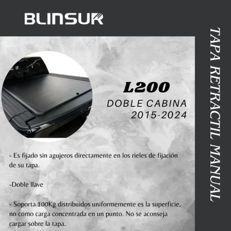 Tapa Cubre Batea Retractil Manual Mitsu L200 2015 2024 - Image 4