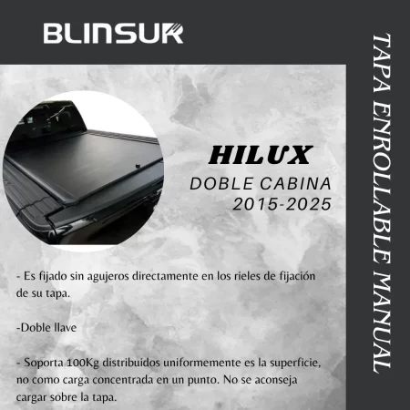 Tapa Cubre Batea Retractil Manual Hilux D Cabina 2015 2025 - Image 4