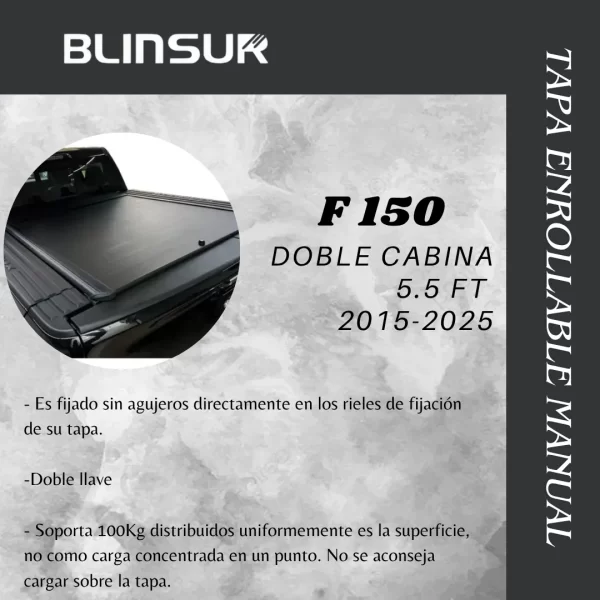 Tapa Cubre Batea Retractil Manual F 150 D Cabina 2015-2025