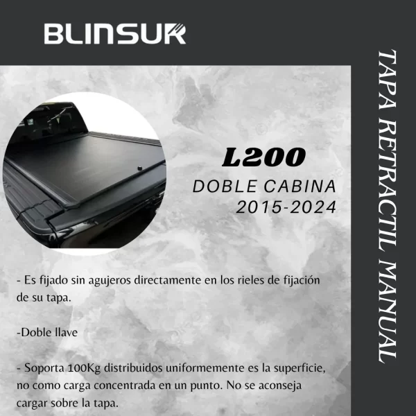 Tapa Cubre Batea Retractil Manual Mitsu L200 2015-2024