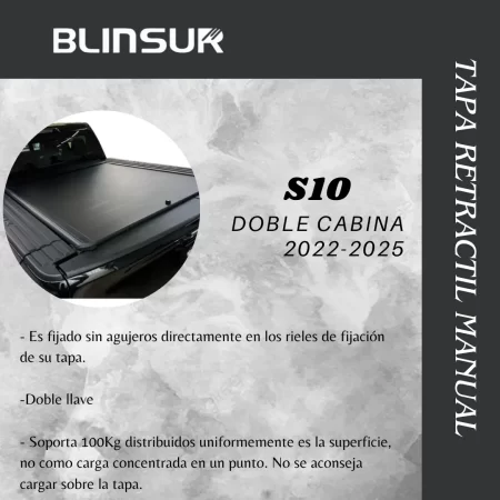 Tapa Cubre Batea Retractil Manual Chv S10 D Cabina 2022-2025 - Image 4