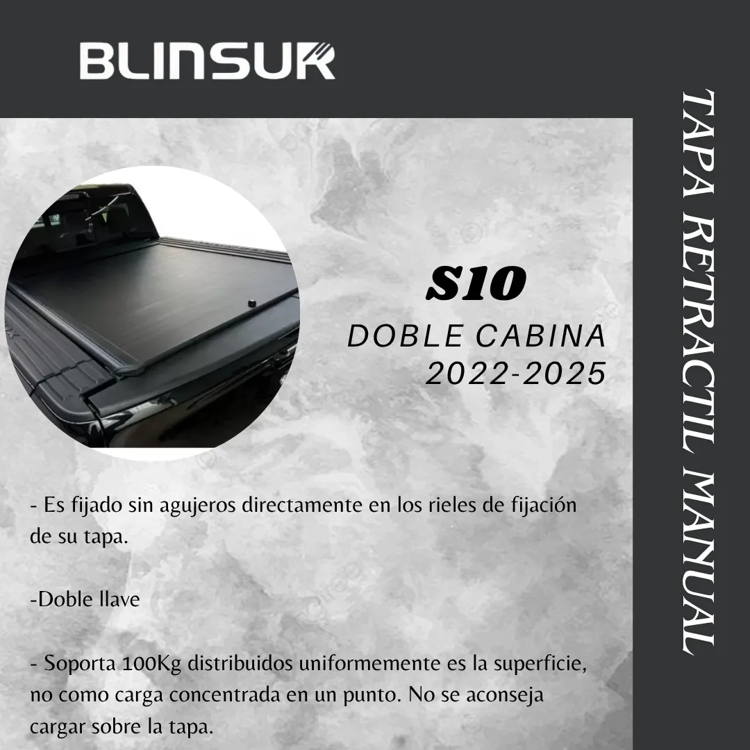 Tapa Cubre Batea Retractil Manual Chv S10 D Cabina 2022-2025 - Image 4