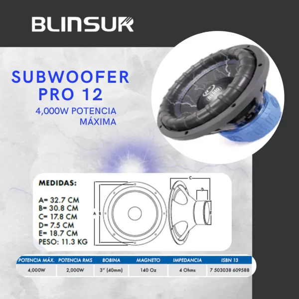 Subwoofer Doble Bobina Pro 12 Pul. 4000w