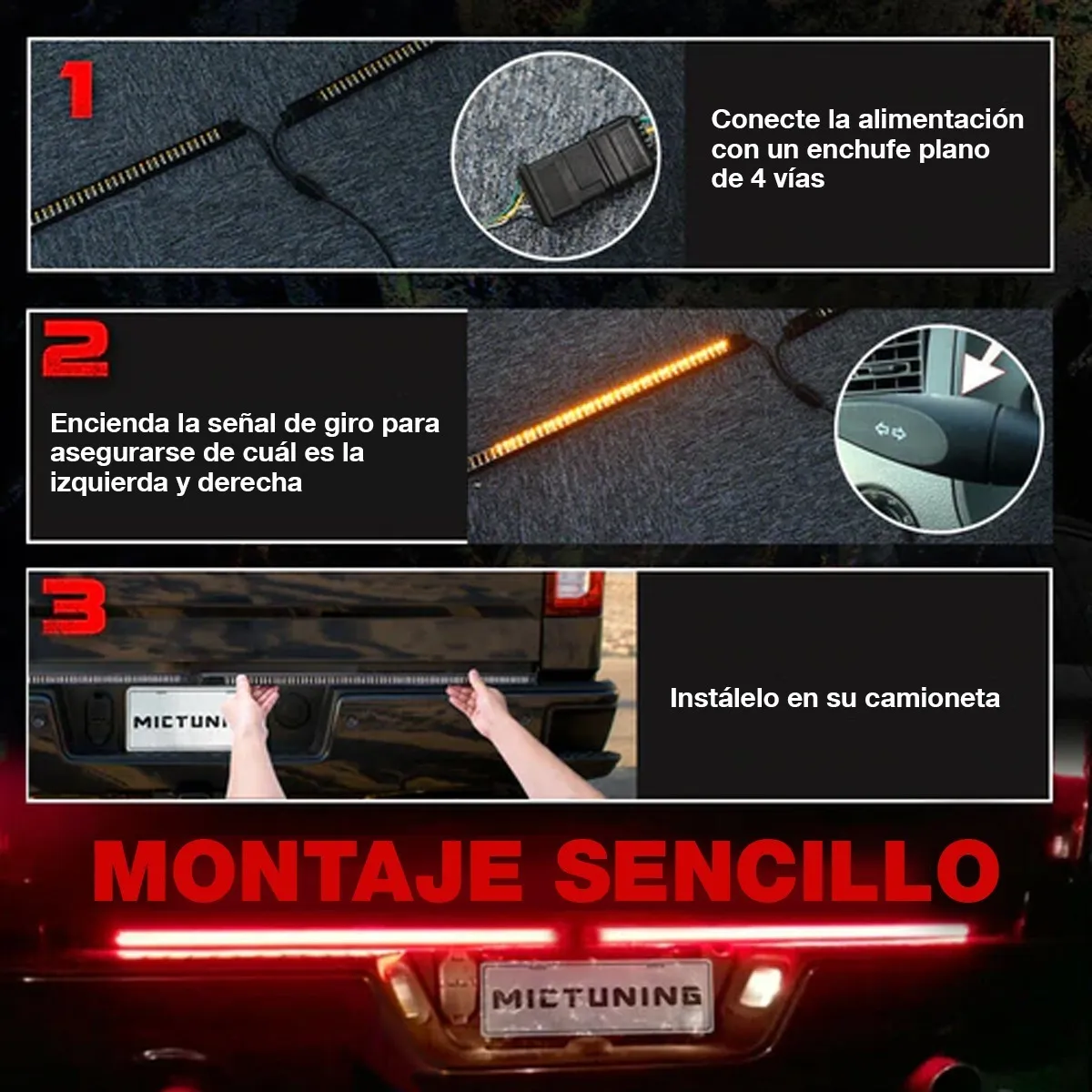 Mictuning Barra Luz Triple Led Puerta Trasera Aluminio 60in - Image 7