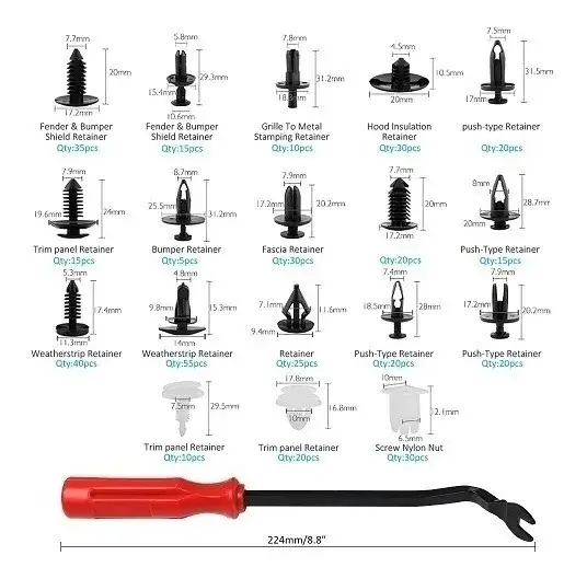 Kit Estuche 415 Grapas Automotrices 18 Modelos + Quitagrapas